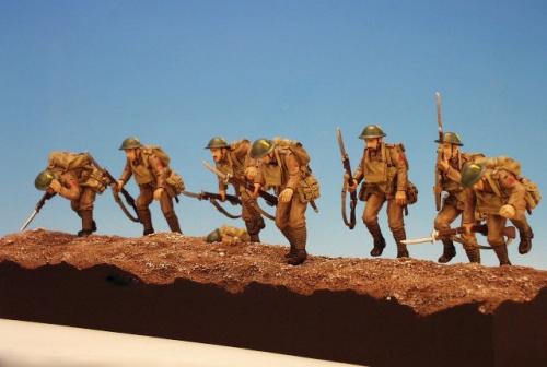 FF.1 - Company of the Lancaster Fusiliers going over the top on the 1st July, Battle of the Somme 1916 